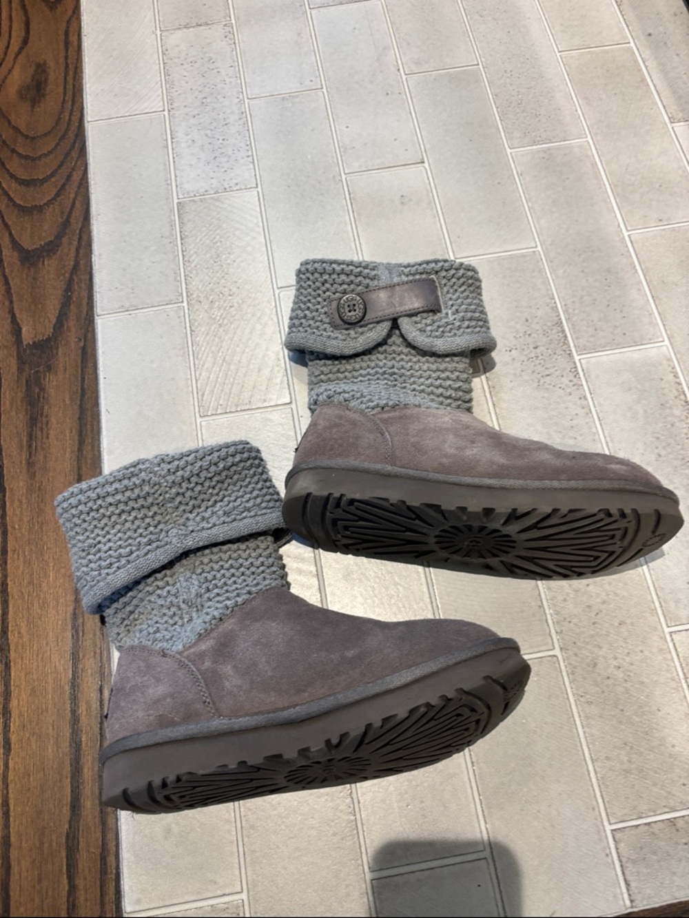 UGG Cozy Gray Knit Suede Fold-Over Boots